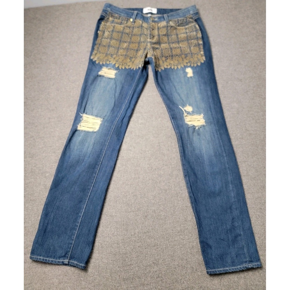 PAIGE Women's Jimmy Jimmy Skinny Jeans 28‎ Blue Distressed Printed Denim